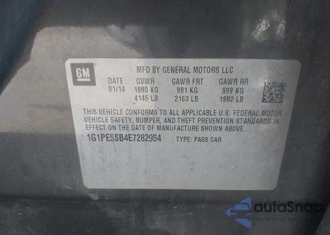 2014 Chevrolet Cruze 2Lt Auto from USA, damaged, VIN 1G1PE5SB4E7282954